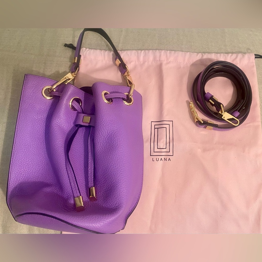 Luana Italy Purple Leather Bucket Bag Brand New!
